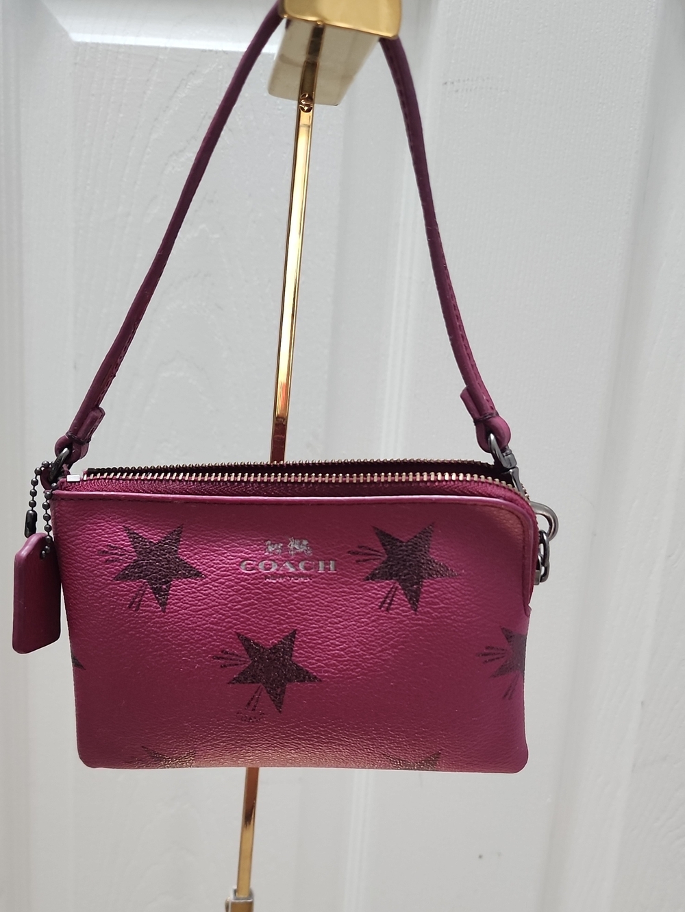 Coach Magenta Star Leather Wristlet - Picture 1 of 8
